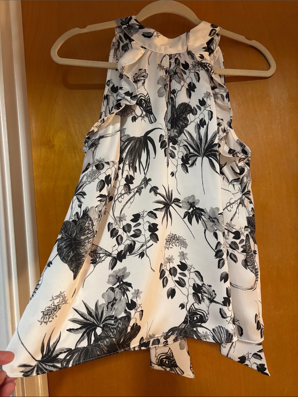 INC International Concepts Black & White Ruffled Halter Floral Camisole